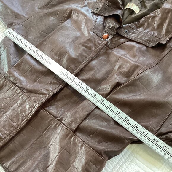 Vintage Brown Leather Jacket With Buckle Cuffs & Zipper Closure 80s - Picture 7 of 16